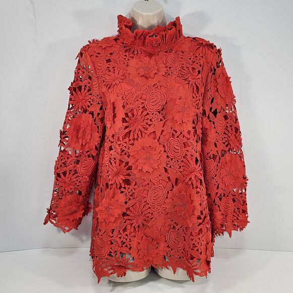 Tuckernuck Red Guipure Lace Faye Bow Swing Blouse Top Size L Holiday Valentine’s - Picture 3 of 10